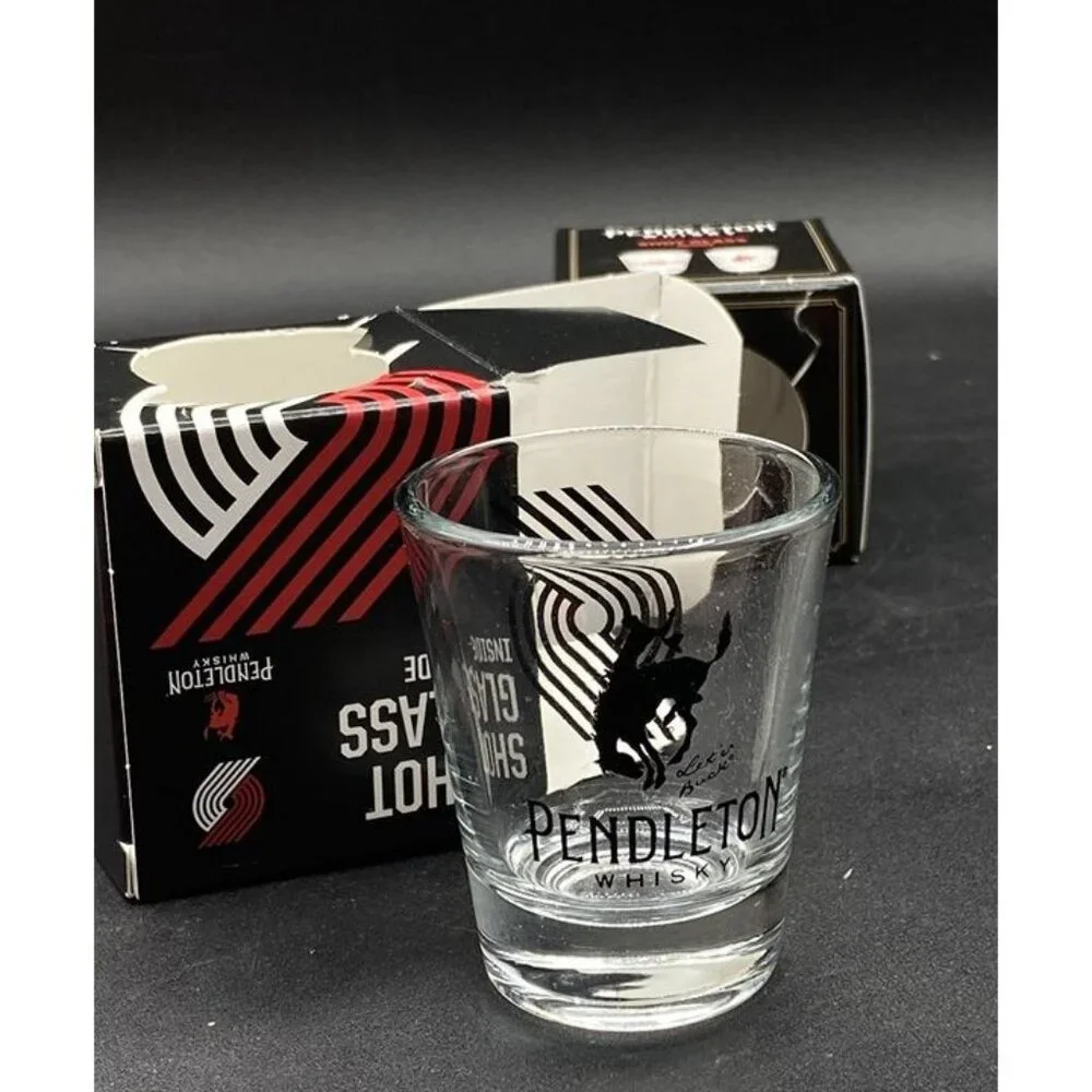 Pendleton Whisky Shot Glass Portland Trail Blazers New Boxed Bottle Topper LOT 2